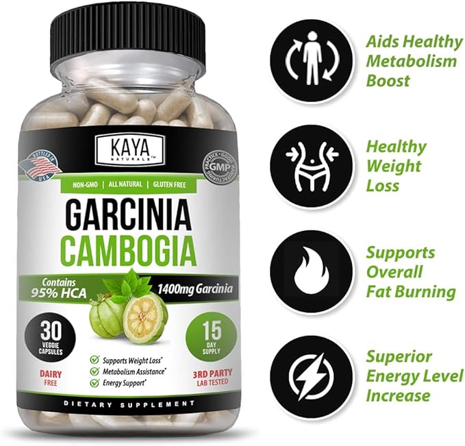 Kaya Naturals Garcinia Cambogia – Weight Loss Pills – Diet Supplement – Appetite Control – Women and Men - 30 Count