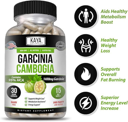 Kaya Naturals Garcinia Cambogia – Weight Loss Pills – Diet Supplement – Appetite Control – Women and Men - 30 Count