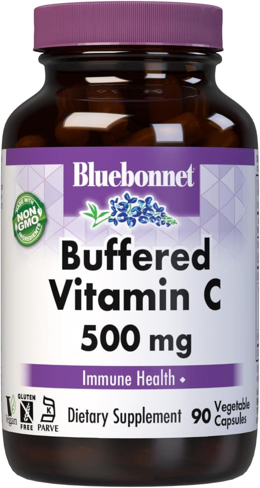 BlueBonnet Buffered Vitamin C 500 mg Vegetable Capsules, 90 Count, White (743715005686)