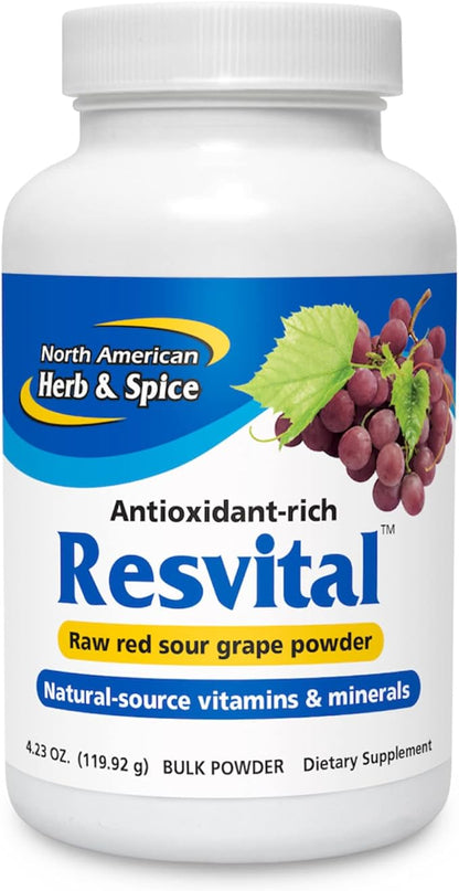 NORTH AMERICAN HERB & SPICE Resvital - 4.23 oz - Raw Red Sour Grape Powder - Source of Antioxidants, Resveratrol, Chromium, Vitamins & Minerals - Non-GMO - 24 Servings