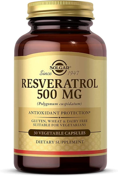 Solgar Resveratrol 500 mg, 30 Vegetable Capsules - Antioxidant Protection - Gluten Free, Dairy Free - 30 Servings