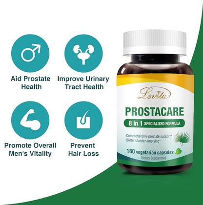 Prostate Health, 8 in 1 Exclusive Prostate Supplements for Men with Saw Palmetto 500mg, Stinging Nettle, Lycopene for Normal Urination Frequency, 180 Veggie Capsules (Pack of 3)