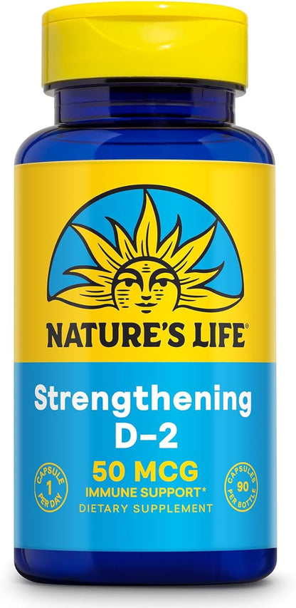 Nature's Life Strengthening Vitamin D2 2000 IU as Ergocalciferol - Immune Support Supplement - Vitamin D Support for Calcium Absorption, Bone Health - 60-Day Guarantee, 90 Serv, 90 Vegetarian Capsules