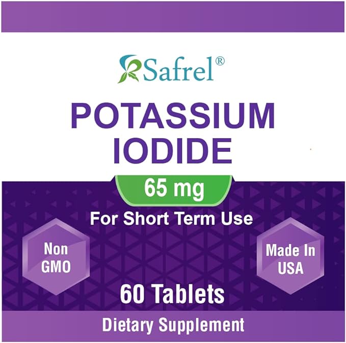 Safrel Potassium Iodide 65 mg Tablets, Adults and Kids | Thyroid Support | Made in USA | Non-GMO Verified | Ki Pills Potassium Iodine Tablets - YODO Naciente (60 Count (Pack of 1))