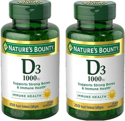 Getsocio Nature's Bounty Vitamin D3-1000 IU, Rapid Release Softgels 250 in Each Pack (Pack of 2)