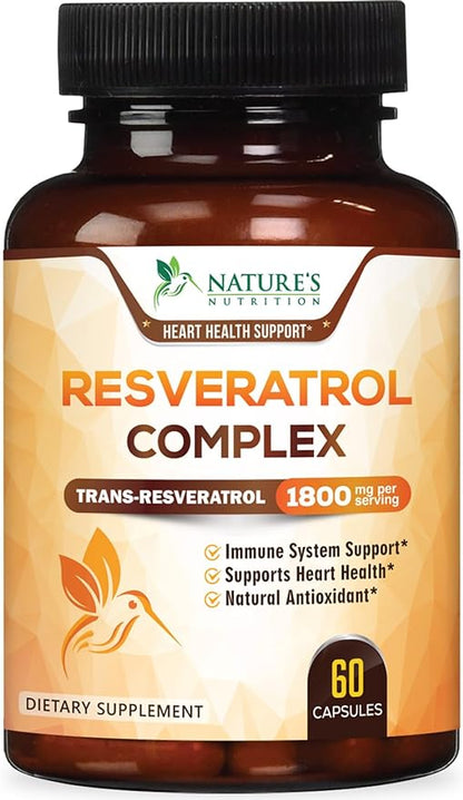 Resveratrol 1800mg Per Serving - Potent Antioxidants for Immune Support - Extra Strength Trans-Resveratrol Supplement Supports Healthy Aging & Heart Health - from Natural Polygonum Root - 60 Capsules