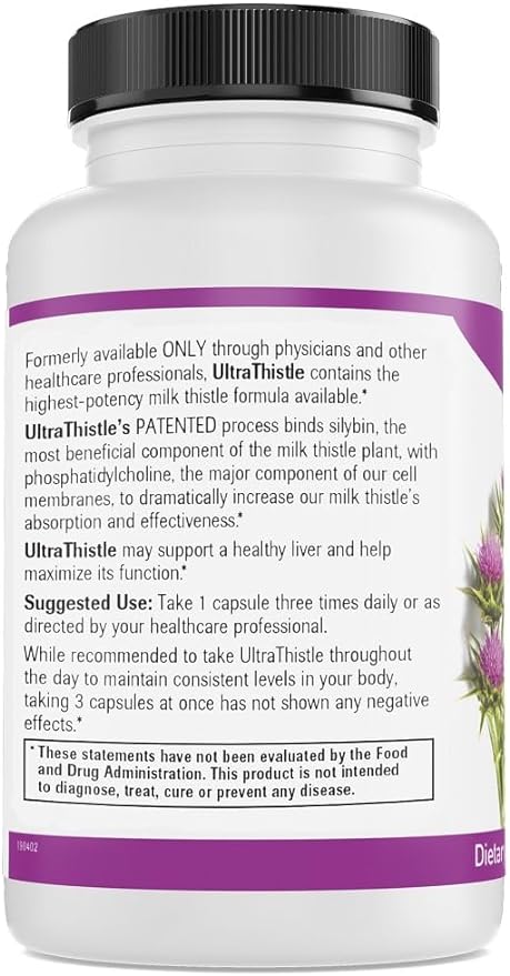 Natural Wellness Herbal Liver Cleanse & Detox Milk Thistle Formula - UltraThistle® Pure Silybin Phytosome and Phosphatidylcholine Patented Formula (No Soy) - 1080mg - 30 Day Supply