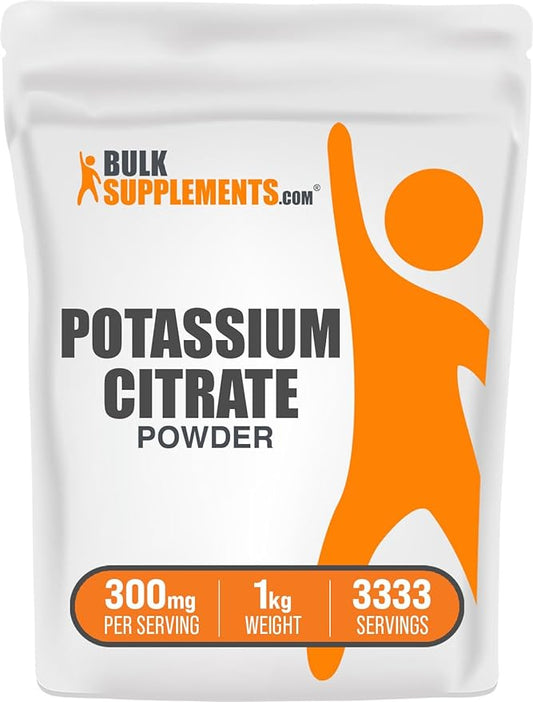 BulkSupplements.com Potassium Citrate Powder - Potassium Citrate Supplement, Potassium Powder, Potassium 99mg - Gluten Free, 300mg per Serving, 1kg (2.2 lbs) (Pack of 1)