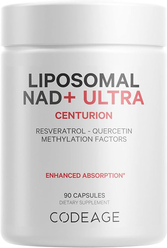 Codeage Liposomal NAD+ with Resveratrol & Vitamin B - NAD Plus Ultra for Energy & Healthy Aging Support - NAD Vitamin Supplement with Quercetin, Betaine, Riboflavin - Bioavailable - 90 Capsules