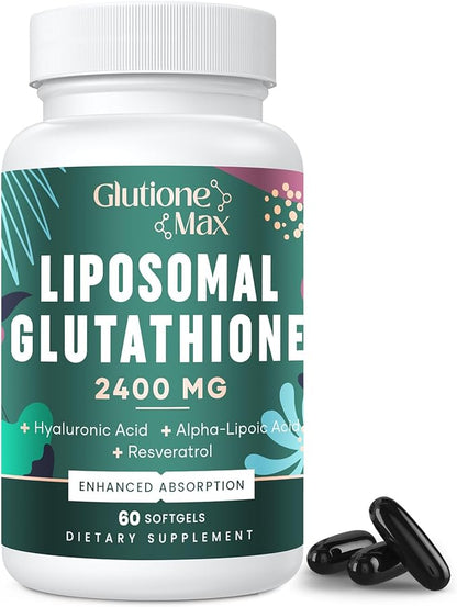 2400MG Liposomal Glutathione | Max Absorption | Glutathione Supplement with Hyaluronic Acid, Resveratrol, L - Glutathione Reduced, Non - GMO Antioxidant , Energy, 60 Softgels