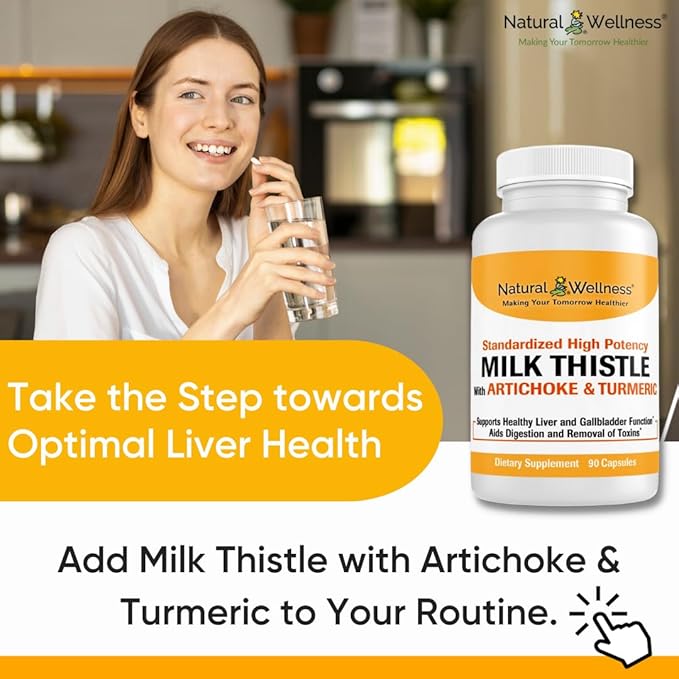 Natural Wellness Milk Thistle with Artichoke & Turmeric - Comprehensive Liver Support Supplement - Regenerate & Improve Liver Function, Protect from Toxins & Free Radicals