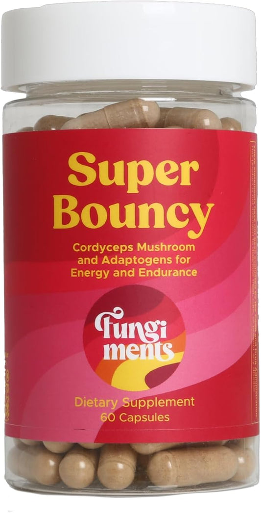 Super Bouncy - Daily Energy, Physical Endurance, Recovery, Reduce Fatigue, Cordyceps Mushroom Extract, Green Tea Extract, Ginseng - 60 Count