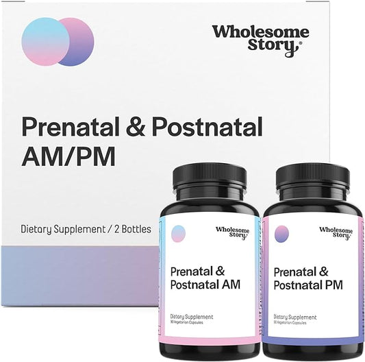 Premium Bioavailable Prenatal & Postnatal Vitamins for Women with DHA, Folate & Iron | 100% of Essential Vitamins for Pregnancy & Breastfeeding Women | 2 Bottles Optimized AM & PM Doses 30 Day Supply