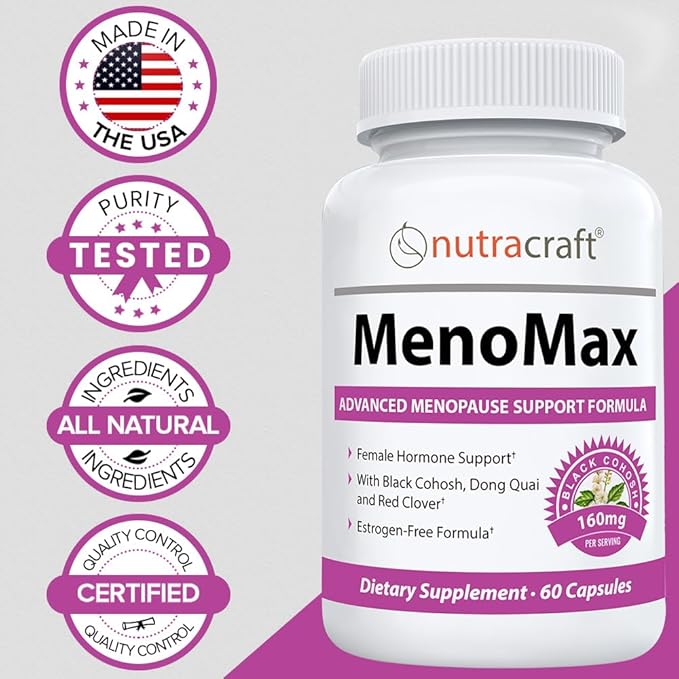 MenoMax #1 Menopause Relief Supplement | Black Cohosh, Dong Quai, Vitex Agnus, Red Clover, Sage, Soy and Wild Yam | Natural Support for Hot Flashes, Night Sweats, Dryness and Mood Swings | 60 Capsules