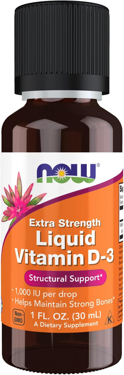 NOW Supplements, Liquid Vitamin D-3, Extra Strength, Structural Support*, 1-Ounce