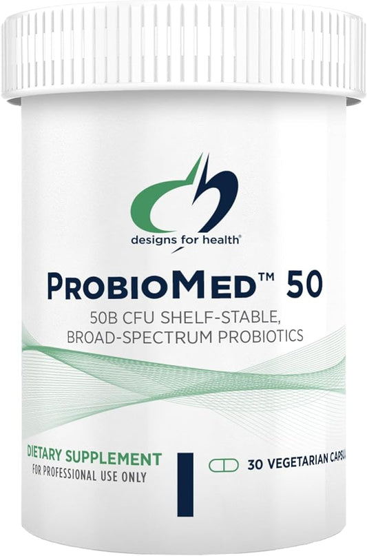 Designs for Health ProbioMed 50 - Probiotics for Digestive Health - 10 Strains with Lactobacillus acidophilus Probiotic + Lactobacillus rhamnosus - Gut Health + Immune Support Supplement (30 Caps)