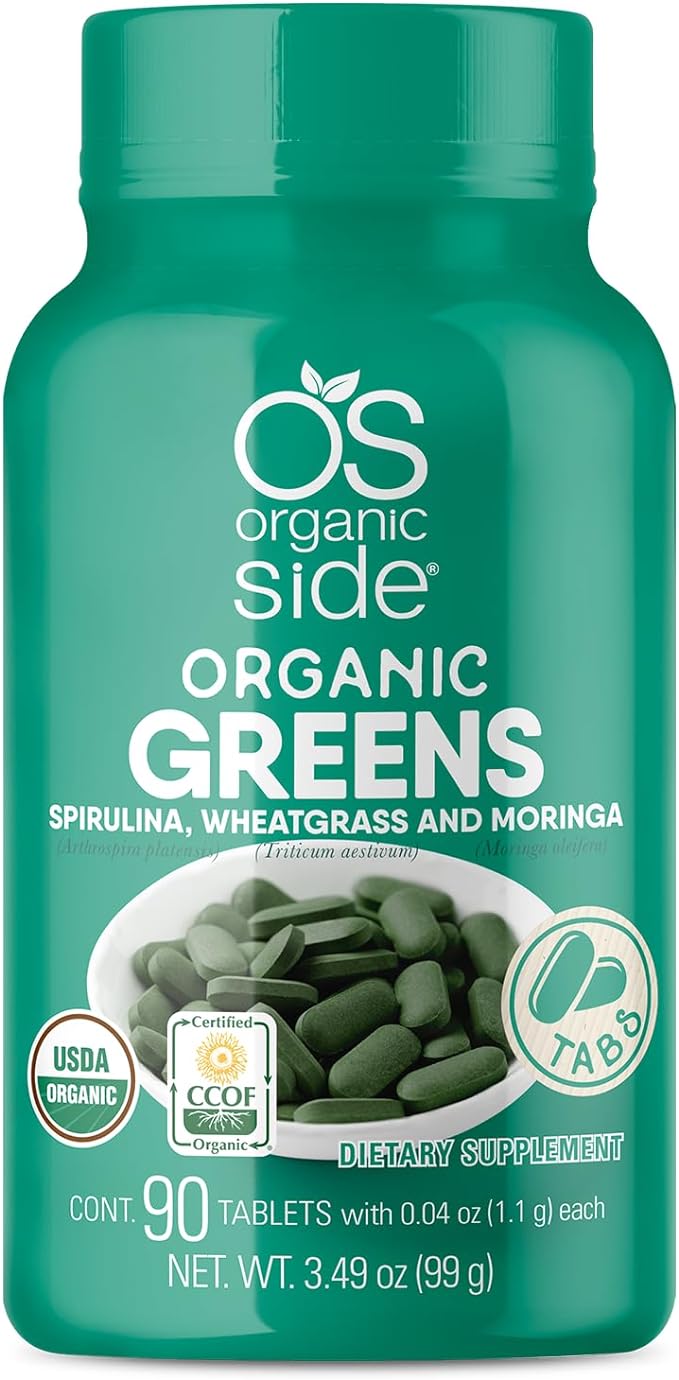 Organic Greens (Spirulina, Wheatgrass & Moringa) 90 Tablets - Rich in Vitamins and Minerals - Super Greens 1100 mg - Certified USDA - Non GMO - Vegan