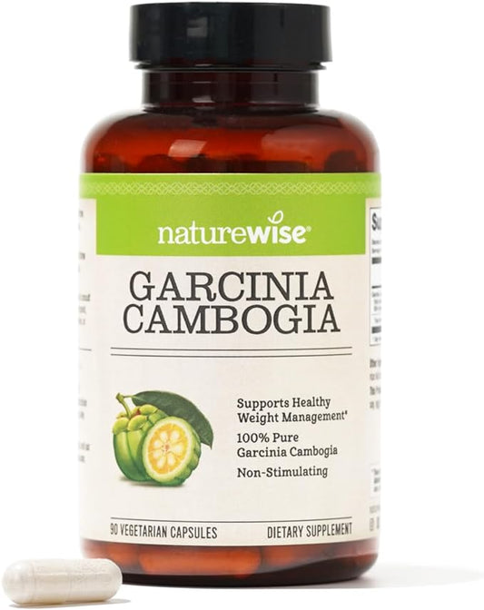 Naturewise Garcinia Cambogia with Natural Garcinia Cambogia Extract, 60% HCA Concentration, Natural Support for Weight Goals and Energy - Vegan, Non-GMO, Gluten Free - 90 Capsules[1-3 Month Supply]