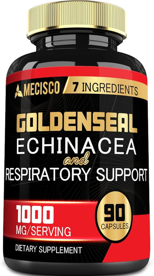 Goldenseal Root Capsule Organic with Echinacea, Mullein Leaf, Plantain & More - 90 Veggie Capsules - 7in1 Supports Immune System, Digestive Health, Smooth Breathing, and Body Management