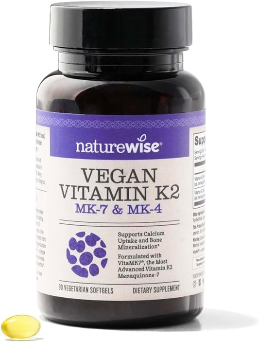 NatureWise Vitamin K2 MK-7 100mcg and MK-4 500mcg - Enhanced Bioavailability Formula - K2 Vitamin Supplement for Bone Health + Heart Health - Vegan, Gluten Free, Non-GMO - 90 Softgels[3-Month Supply]