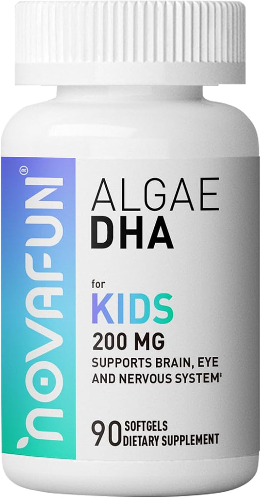 Algal sourced Omega-3& DHA Softgels for Kids, Brain, Eye and Heart Health, Cognitive & Immune Function, Learning, Social Development - Non-GMO - 200 mg - 45 Day Supply - 90 ct