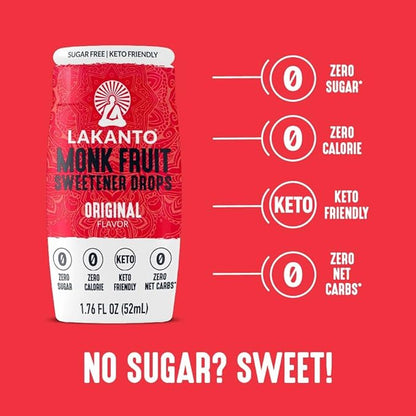 Lakanto Liquid Monk Fruit Extract Drops - Zero Calorie, Zero Sugar, Keto Drink Sweetener, Sugar Substitute, On the Go, Tea, Coffee, Water, Smoothies, Other Drinks (Original - 1.76 fl oz - Pack of 1)