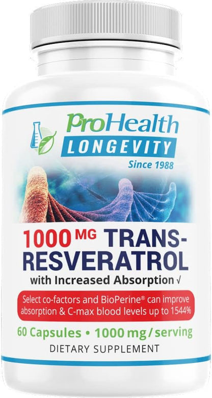 ProHealth 1000 MG Trans-Resveratrol Plus (60 Capsules, 1000 mg per Serving)