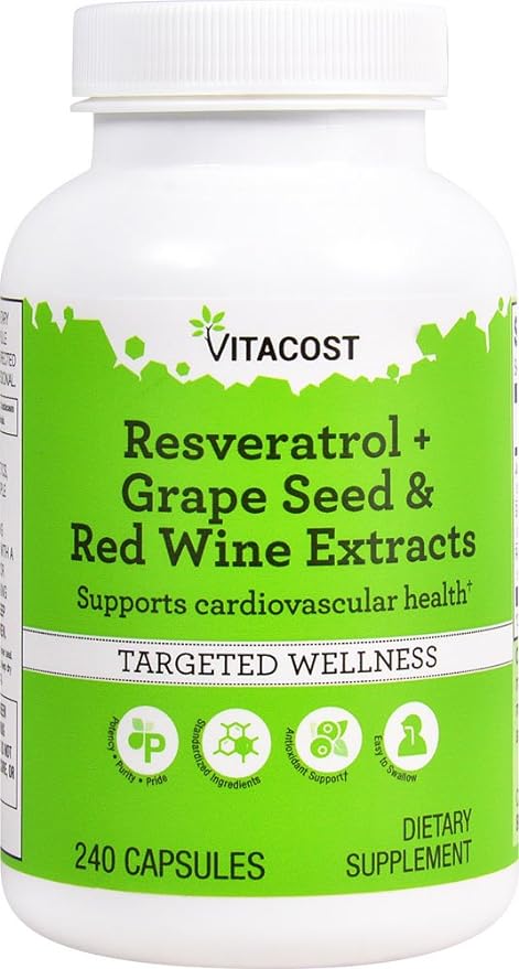 Vitacost Resveratrol + Grape Seed & Red Wine Extracts -- 240 Capsules