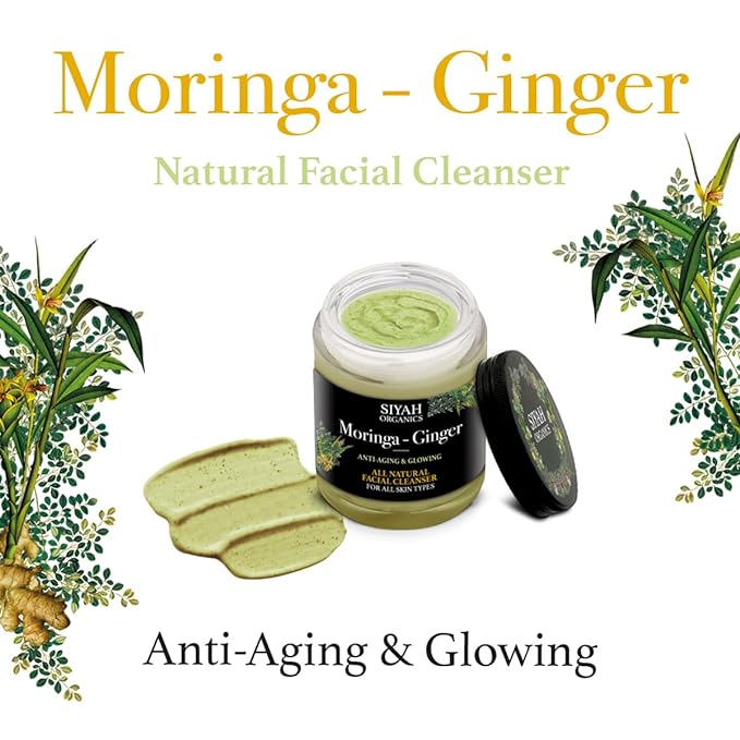 Organics Moringa & Ginger Facial Cleanser - Anti Aging & Glowing Hydrating Facial Cleanser, All-Natural Handmade Skincare Product - Gentle Face Cleanser for All Skin Types & Complexions - 4 Oz