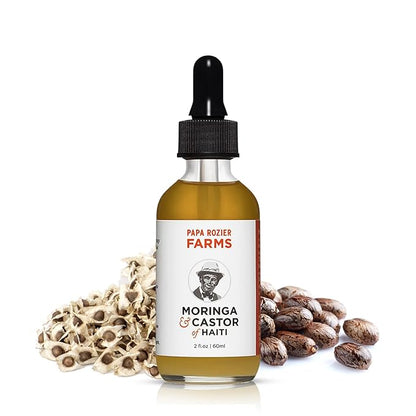 Papa Rozier Farms Moringa Oil & Castor Oil 50/50 Blend - How Mother Nature Would Want It - 2oz - 100% Pure - Cold Pressed - Hexane Free - For Hair, Skin, Eyelashes, Eyebrows & Nails