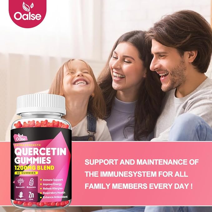 Quercetin Gummies 1200mg - Quercetin with Vitamin C and Zinc, Bromelain, Elderberry, Vitamin D3 - Quercetin Supplements for Kids and Adults Immunity & Allergy Support