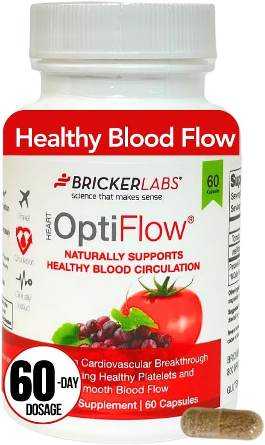 OptiFlow Blood Circulation Vitamins, Naturally Supports Healthy Blood Flow, Contains FruitFlow and resVida Trans resveratrol. Blood Optimizer Supplement 60 Capsules