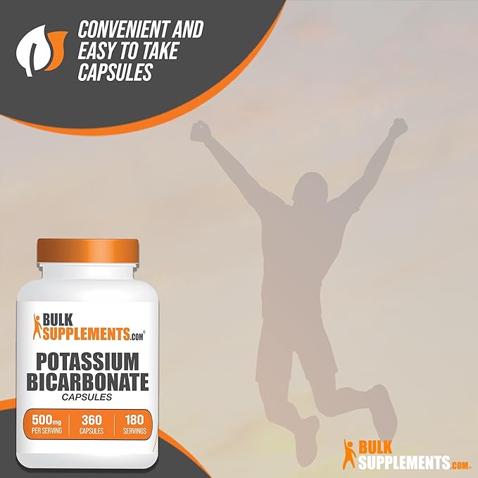 BulkSupplements.com Potassium Bicarbonate Capsules - Potassium Supplement, Potassium Bicarbonate Food Grade, Potassium 500mg - 2 Potassium Capsules per Serving, 180-Day Supply, 360 Capsules