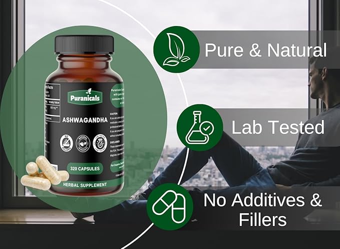 Ashwagandha Premium 320 Capsules Non GMO and Gluten Free | Herbal Supplement | 500 mg Per Serving | Made with 100% Pure Herb Ashwagandha Powder