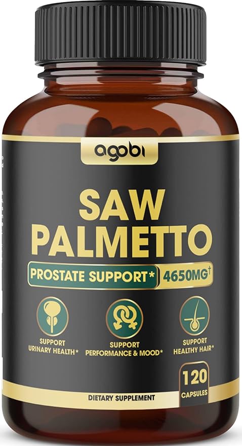 Saw Palmetto Prostate Support Supplement 8in1 Equivalent 4650mg with Ashwagandha, Turmeric Curcumin, Ginger, Nettle Leaf, Holy Basil & More - 120 Capsules