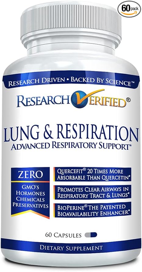 Research Verified Lung and Respiration - Seasonal Allergy and Sinus Support - Vitamin A, C & D, Quercetin, Nettle Leaf Extract - 60 Capsules - Made in The USA