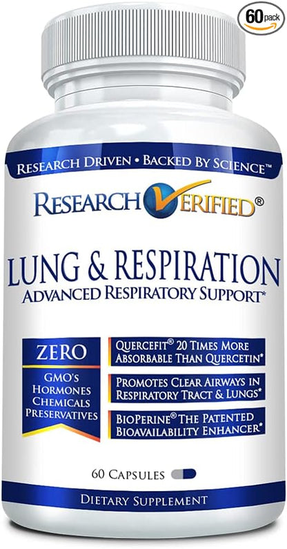 Research Verified Lung and Respiration - Seasonal Allergy and Sinus Support - Vitamin A, C & D, Quercetin, Nettle Leaf Extract - 60 Capsules - Made in The USA