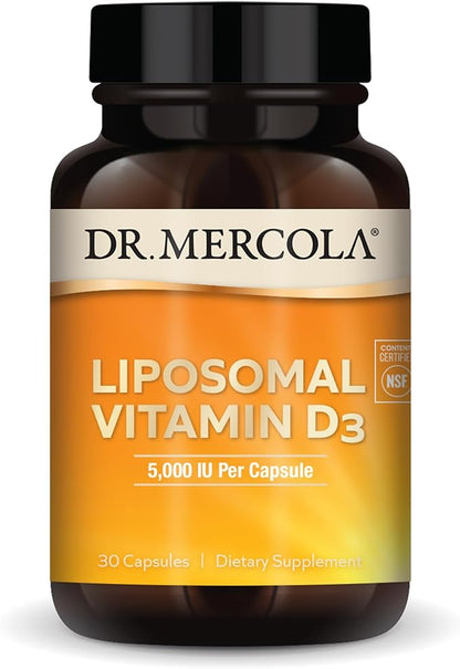 Dr. Mercola, Liposomal Vitamin D3 Dietary Supplement, 5,000 IU, 30 Servings (30 Capsules), Supports Heart and Immune Health, Non GMO, Soy Free, Gluten Free