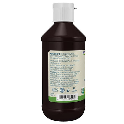 NOW Foods BetterStevia Organic Zero-Calorie Liquid Sweetener, Keto Friendly, Suitable for Diabetics, No Erythritol, 8-Ounce