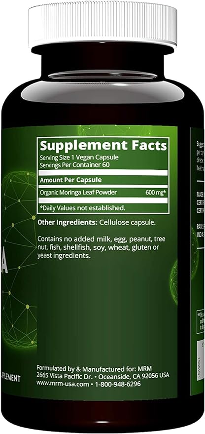 MRM Nutrition Moringa Leaf Capsules | 600mg Moringa | Superfoods | 60 Servings