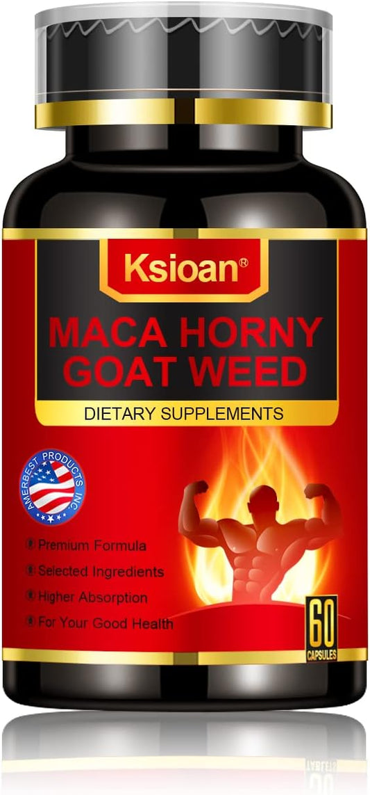 Horny Goat Weed for Men, Naturally Boost Health with Maca, Muira Puama, Ashwaganda, L-Arginine - 60 Capsules