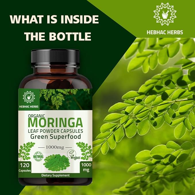 Organic Moringa Capsules 120 Capsules 1000mg – Organic Moringa Oleifera Leaf Powder Capsules Leaf Energy, Metabolism, & Immune Support Nutrient-Rich superfood | Non GMO and Gluten Free