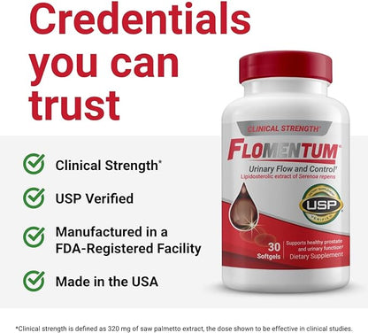 Flomentum® Saw Palmetto Oil Extract Prostate Supplement for Men - Healthy Urinary Flow & Urinary Function - Clinical Strength Saw Palmetto for Men - 320mg USP-Verified - Once Daily (180 Count)