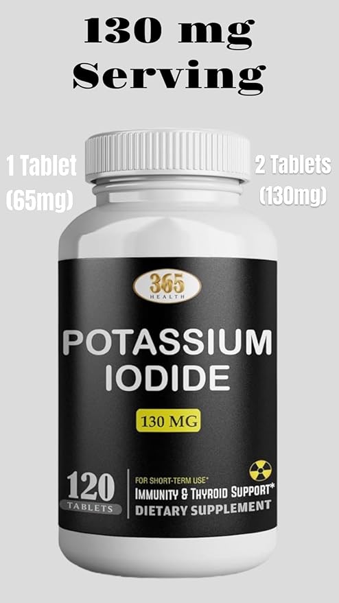 Potassium Iodide Tablets 130 mg - KI Tablets- Potassium Iodine Tablets 130 mg - USA Made Potassium Iodine Pills YODO Naciente, Yoduro de potasio - 120 Tablets