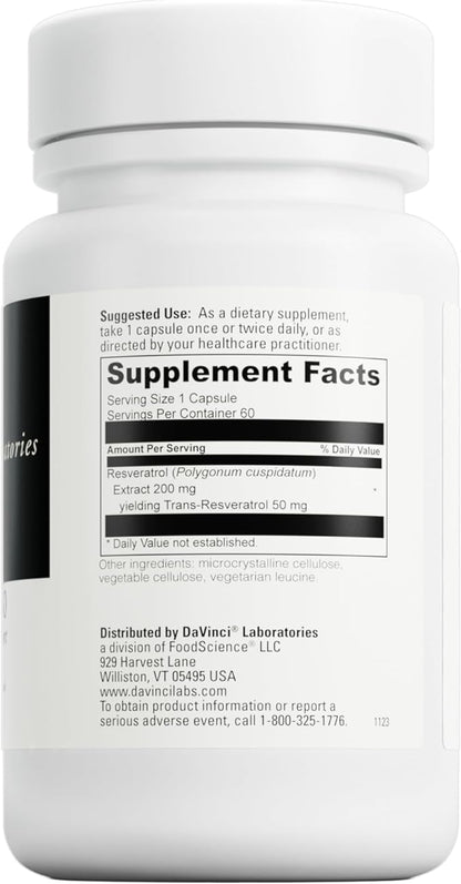 DAVINCI Labs Resveratrol-50 - Helps Support Immune System, Bone Health & Heart Health with Resveratrol* - Gluten-Free & Vegetarian - 60 Capsules