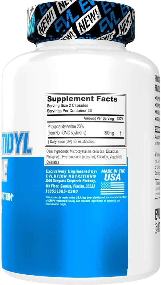 PhosphatidylSerine Nootropics Brain Support Supplement - Advanced Anti Aging Brain Supplement for Memory and Focus with Phosphatidylserine 300mg - EVL Vegan Non-GMO Brain Health Supplement for Adults