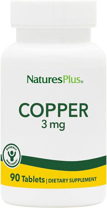 NaturesPlus Copper 3 mg - 90 Tablets - Supports Overall Wellness - Gluten Free - 90 Servings