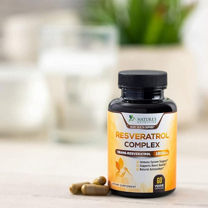 Resveratrol 1800mg Per Serving - Potent Antioxidants for Immune Support - Extra Strength Trans-Resveratrol Supplement Supports Healthy Aging & Heart Health - from Natural Polygonum Root - 60 Capsules