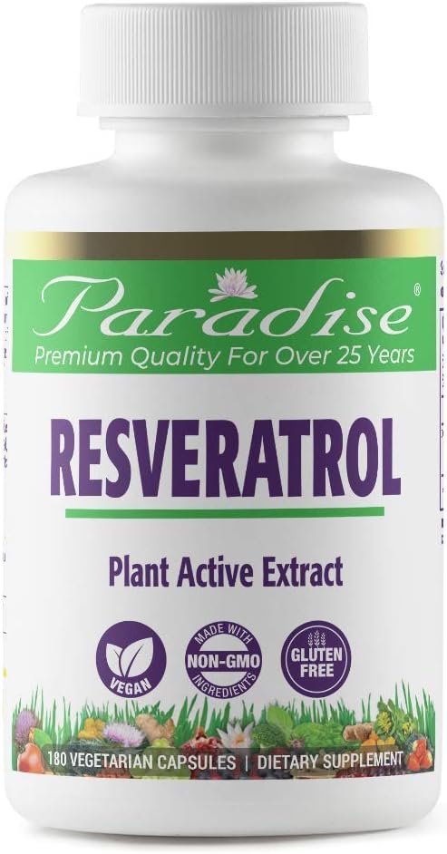 Paradise Herbs Resveratrol, Antioxidant, Super Potent, Ultra Pure, Vegan, Non GMO, Gluten Free, 180 Vegetarian Capsules