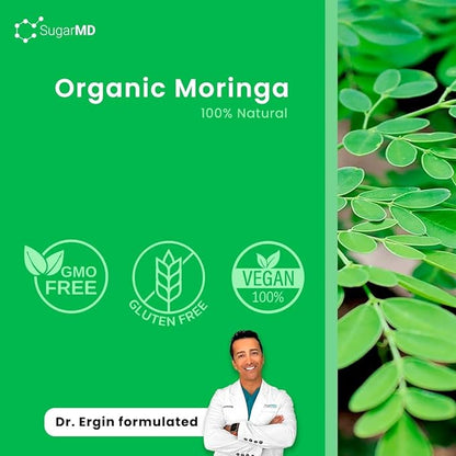 SugarMD Dr. Ergin's Moringa Power | Organic Moringa Powder 1200 MG - 90 Capsules